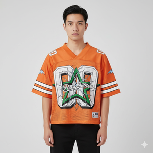 Camiseta de fútbol americano, tela de malla, ropa de alta calidad para adultos, camiseta de malla con cuello en V, camisetas de manga corta de gran tamaño, camisetas americanas - Product Image 1