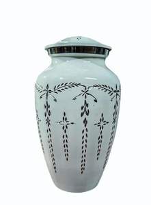 Urna de Diseño Clásico Moderno, de Aluminio, Hecha a Mano, Elegante, para Cenizas Funerarias, con Tema de Flores y Plantas Personalizado - Product Image 3