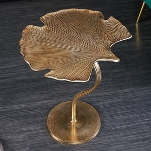 Contemporary Lotus Leaf Coffee <b>Table</b> with Brass Base and Wood Top for Living Room Decorative Furniture - Product Image 2