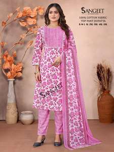 Premium 100% pur coton imprimé femmes Kurtis pantalon Dupatta décontracté indien pakistanais vêtements exportation vente genou longueur régulière - Product Image 6