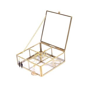 ARTINCO Art502 <b>Vintage</b> Glass Jewelry <b>Box</b> Four Compartments Engraved Design Customizable Size Brass Glass Construction for - Product Image 1