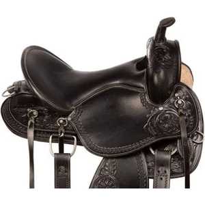 Selle Western sans arbre de style Cowboy faite à la main en cuir véritable naturel avec un design incurvé avec un style Western Cowboy - Product Image 1