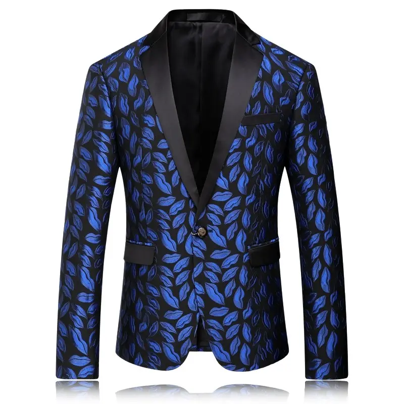 Royal Blue Prom Suit Jacket Printed Pattern Design Custom Blazer For Men
