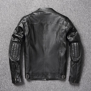 Chaqueta Bomber de Cuero Genuino para Hombre, Corte Ajustado, con Cierre Asimétrico, Cuello Alto y Solapa, con Logotipo Frontal, para Motociclistas - Product Image 2