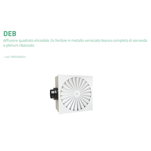 Diffuseur carré hélicoïdal réglable Tecnosystemi DEB à 24 fentes, angle de lame 90°, en acier galvanisé peint blanc, design minimaliste - Product Image 3