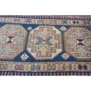 พรมตุรกีขนาด 3.37x6.3 ฟุต, พรมวินเทจลายจุดสีน้ำเงินแดง, พรมขนสัตว์ลายจุดสีน้ำเงินแดง - Product Image 4