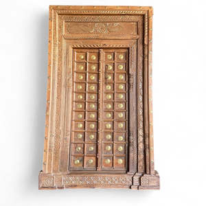 Porte en bois massif artisanale antique avec des panneaux sculptés de style traditionnel d'origine du Rajasthan pour la maison, le bureau et la chambre à coucher - Product Image 5