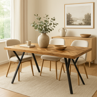 Table à manger ovale pliable artisanale en bois massif avec plateau en chevrons et pieds en métal de style industriel moderne |   Meubles de maison sur mesure, tailles et couleurs personnalisées