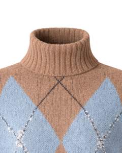 Pull en tricot à col roulé pour homme de qualité supérieure personnalisé par le fabricant, motif argyle, doux, chaud, pull d'hiver décontracté, haut tendance, couleur marron bleu - Product Image 5