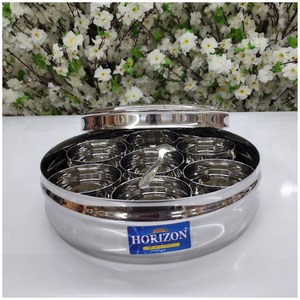 Caja de especias de acero inoxidable Masala Dabba transparente caja de especias de latón siete contenedores extraíbles transparente - Product Image 3