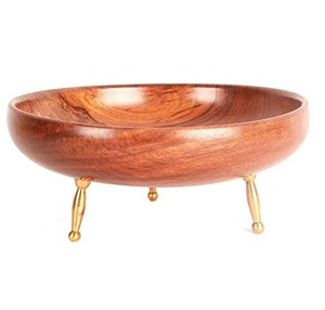 AK Brass Wooden Round <b>Bowl</b> In Walnut Color With 2 <b>Large</b> Spoon <b>Large</b> Capacity <b>Bowl</b> For Kitchenware Accents / Tableware - Product Image 3