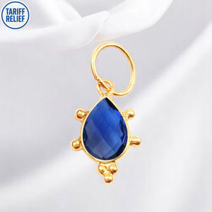 Small MOQ Faceted Pear Iolite Quartz Gemstone Fancy Bezel DIY <b>Charm</b> Connector For Jewelry Making Factory Price Bulk Order - Product Image 1