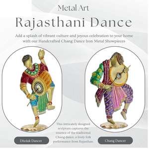 Conjunto de 2 Dhol Chang Rajasthani Hechos a Mano, Escultura de Metal de Hierro para Danza, Obra de Arte Folclórica para Decoración del Hogar - Product Image 6
