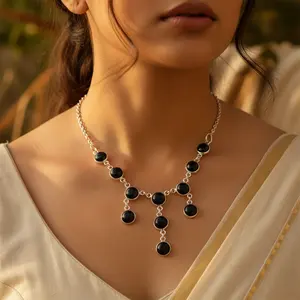 Collier en argent sterling 925 avec perles d'onyx noir, bijoux tendance, cadeau pour femmes - Product Image 3