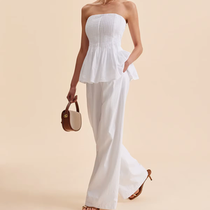 ชุดเซ็ตผ้าฝ้าย 100% ผลิตในอินเดีย กางเกงขายาว สวมใส่สบาย ทันสมัย ระบายอากาศดี สไตล์วินเทจ ใส่ได้ทุกวัน ODM ชุดฤดูร้อนแบบเรียบง่าย - Product Image 1