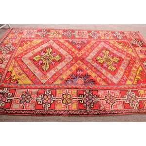 5.9x9.2 ft Turkish Rug, <b>Red</b> Bordered Vintage Rug <b>Wool</b> - Product Image 4