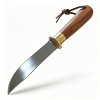 Couteau de chasse d'extérieur avec manche long en bois et cuivre, lame en acier 9Cr18MoV, garde-lame en laiton, conception à lame pleine intégrée, outil de camping OEM