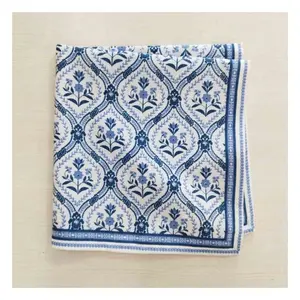 量身定制彩色蓝色波西米亚图案印花天然混纺棉环保可水洗柔软织物餐桌餐巾