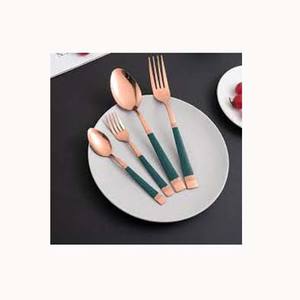 Couverts de créateur en acier inoxydable avec poignée de luxe plaqué or rose simple vert sarcelle pour le mariage ou la rentrée scolaire - Product Image 1