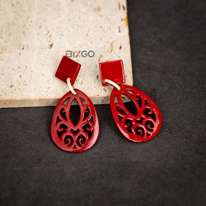 Pendientes rojos hechos a mano de Vietnam, nuevo diseño, patrón de gota de agua, elegante accesorio de moda Vintage para regalo de boda y fiesta - Product Image 3