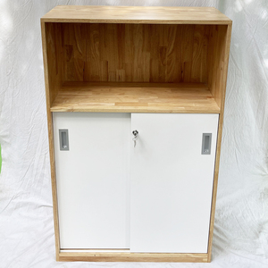 Archivador Minimalista de 3 Niveles de Madera de Caucho con Puertas Corredizas con Cerradura y Características Ajustables para Oficina, Taller, Dormitorio-THS68029 - Product Image 4