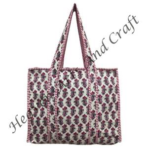 Sac de créateur en coton grande courtepointe en coton Shopper grands sacs faits à la main fourre-tout indiens sacs fourre-tout matelassés faits à la main en coton bloc grand - Product Image 1