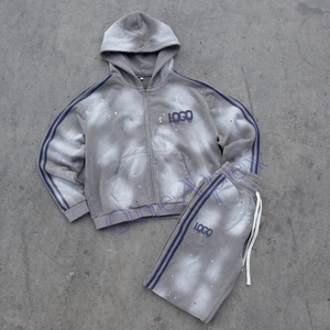 Logo personnalisé Ensemble sweat à capuche et pantalon de survêtement en coton éponge lourd Side Line Sun Fade Ensemble de survêtements - Product Image 1