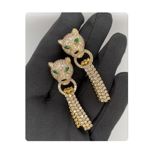 Pendientes de pantera de diamantes de diseñador, oro de 14kt con diamantes reales, pendientes de diamantes de pureza al por mayor, joyería de moda - Product Image 3