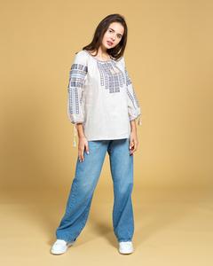 Blusa de manga larga informal de moda con bordado Floral para mujer Top de cuello redondo de tejido simple con borla para Fiestas-Color blanco - Product Image 2