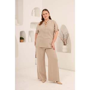 Chemisier en modal à boutons sur le devant, grande taille, couleur crème - Product Image 6