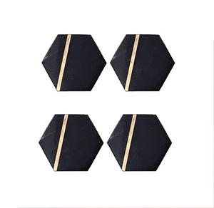 Ensemble de 4 sous-verres en bois d'acacia et en marbre mangue fabriqués en Inde - Product Image 4