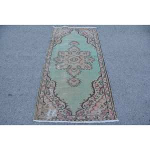 Alfombra clásica de lana verde Beige de 2,9x6,1 pies Vintage turco área grande rectángulo Patchwork látex abstracto para alfombra de habitación de pasillo - Product Image 1