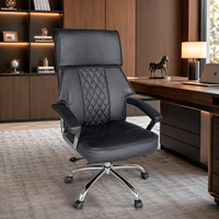 Chaise de bureau de direction moderne de luxe, dossier haut, ergonomique, pivotante en PU, avec base chromée et roulettes, pour bureau à domicile