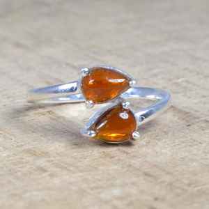 Anillo de Plata de Ley Ajustable con Turmalina Amarilla en Corte Pera, Chapado en Rodio, Hecho a Mano, de Lujo, Talla 8 de EE. UU. - Product Image 1