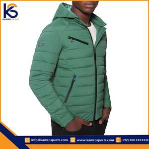 SAGELY SPORTS Men's Stylish Winter Puffer Jacket High Quality <b>Canvas</b> Hooded Stand Collar Breathable Zipper Closure Warm Blank - Product Image 6