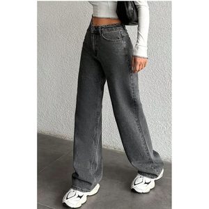 Jean en denim gris tendance, coupe ample et élégante, taille haute, 5 poches, style streetwear, écologique et durable, vente en gros B2B - Product Image 4