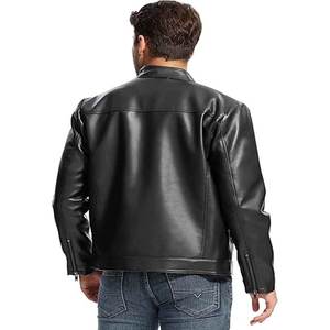 Chaqueta de cuero de motociclista Vintage para hombre, chaqueta deportiva con cuello levantado y cierre de cremallera para deportes de invierno - Product Image 3
