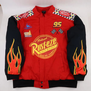 Giacca Bomber da Baseball Invernale da Uomo Extra Large Rossa Vintage con Ricamo Personalizzato di Auto Cartoon Lightning 95 - Product Image 3