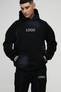 Conjunto de Pantalones y Sudadera con Capucha Personalizable OEM, Estilo Holgado, Lavado Ácido, Unisex, Negro, Mangas Raglán Extra Grandes, Lavado con Spray - Product Image 2