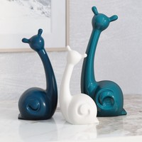 Escargots décoratifs contemporains en céramique de 25 cm, verts, bleus et blancs, faits à la main, multi-pièces, pour le salon, cadeau