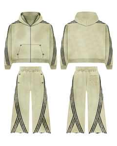 Conjunto Deportivo para Hombre 2026, Sudadera con Capucha de Felpa Francesa de Algodón con Estampado, Pantalones Acampanados con Paneles, Estilo Urbano, Lavado Ácido, Transpirable - Product Image 1