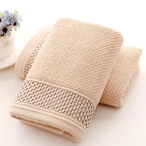 Beige Cotton Towel Set Woven Solid Color Rectangular Home Use Skin-Friendly Towels - Product Image 3