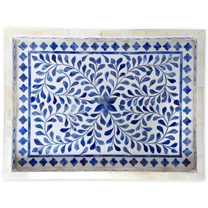 Plateau de service décoratif durable en os incrusté fait à la main avec motif floral pour la maison de luxe, la cuisine ou la table basse - Product Image 1