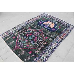 Tapis vintage, tapis turc 4,9x6,8 pieds, tapis oriental en laine verte - Product Image 3