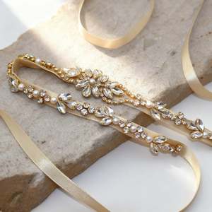 เข็มขัดแต่งงาน Bridella BS09G สีทอง ประดับคริสตัลและมุก สวมใส่สบาย เหมาะสำหรับงานแต่งงาน งานพรอม และงานพิธีการ - Product Image 5