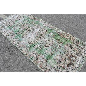 Tapis Vintage en Laine Turque Vert et Beige de 37x86 pieds, Tissage Plat, Motif Patchwork, Tapis de Salon, Support en Latex pour Décorations - Product Image 4
