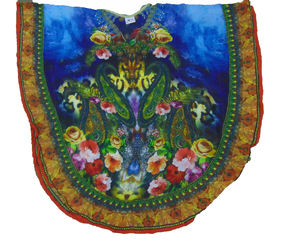 Caftan de 36 pouces en mousseline de soie bohème à fleurs licou, coupe régulière, impression numérique personnalisée, été avec tour de taille naturel - Product Image 2