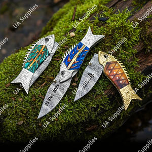 Couteau utilitaire pliant de camping en acier Damas à pointe tombante gravé à la main, haute qualité, 7,5 pouces, qualité OEM DIY, faibles MOQ - Product Image 5