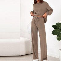 Dames Loungewear Set, Zacht Tweedelig Set, Relaxte Pasvorm, Lange Mouwen, Passende Broek, Elastische Taille, Op Maat Gemaakte Kleur Loungewear Set