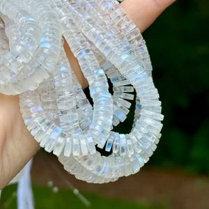 Perles de Pierre de Lune Bleue Arc-en-ciel de Haute Qualité, Naturelles, 5mm 4mm, Pierre de Feu Blanche, Forme Rondelle, Certifiées par un Certificat Tierce Partie, pour la Fabrication de Bijoux - Product Image 4